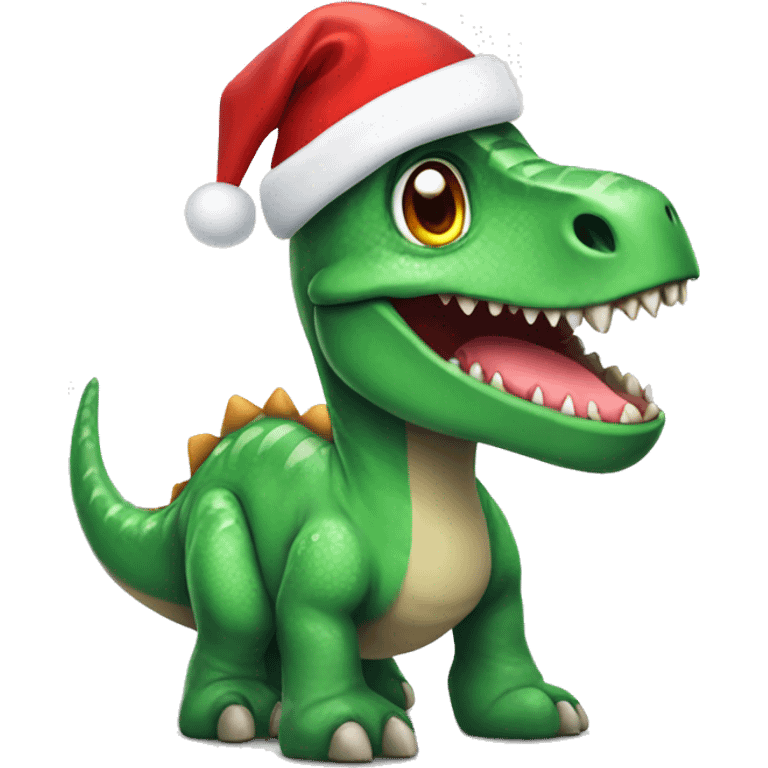 Dinosaur with Christmas hat saying RAWRRRR emoji