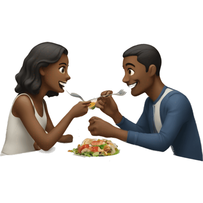 couple enjoying sitting at a table and eating a meal emoji