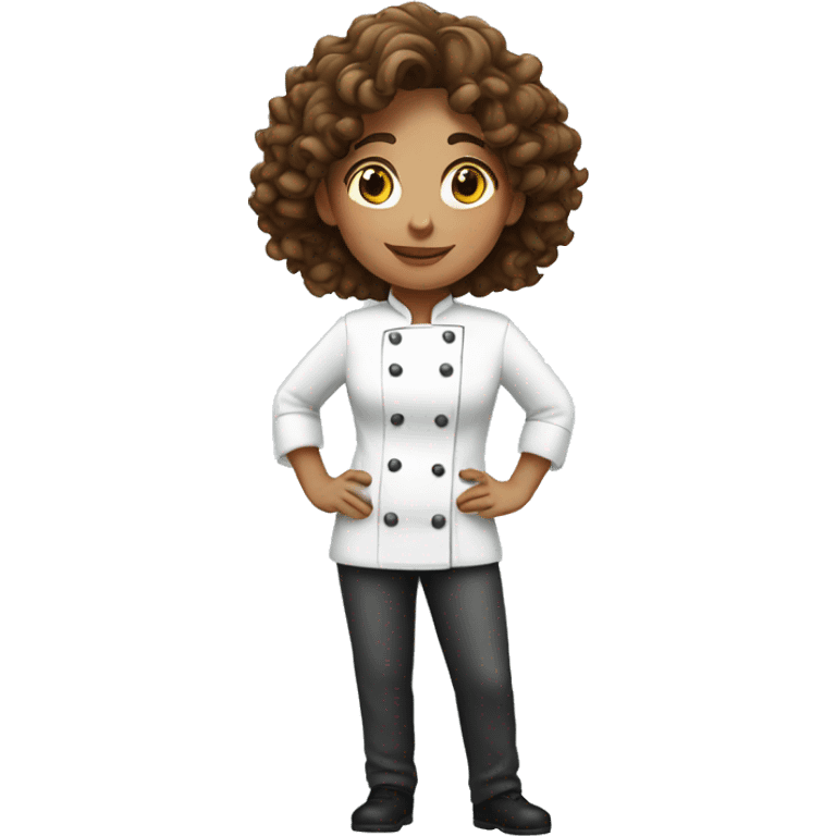 Female chef with a brown curly hair  emoji