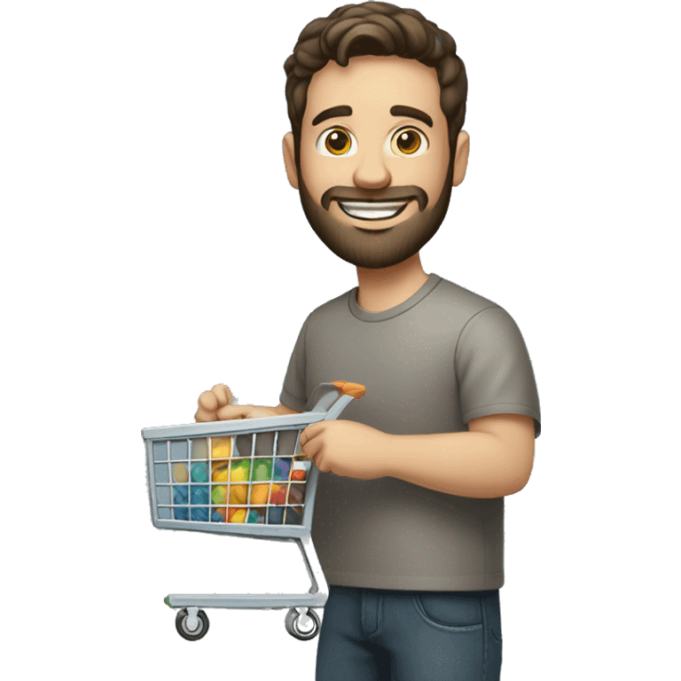 white man, bearded with short dark hair holding a product cart and smiling emoji