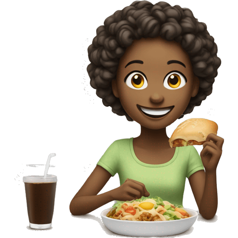 smiling girl enjoying her meal emoji