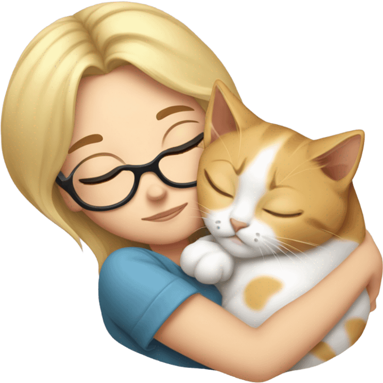 blonde girl with glasses sleeping with calico kitty emoji