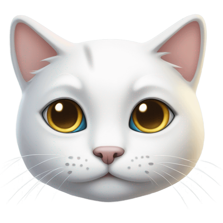 make me white cat with cute shiny eyes, whole body from half side perspective emoji