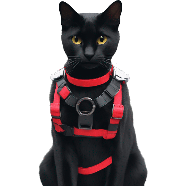 Anthro Edgy Elegant black red anthro cat warrior harness collar techwear emoji