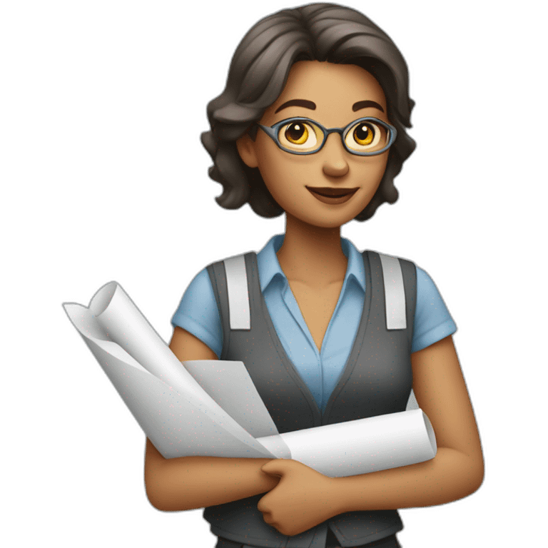 woman architect in vest holding blueprints emoji