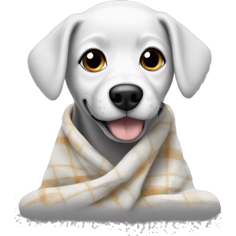 Black and white dog wearing a blanket  emoji