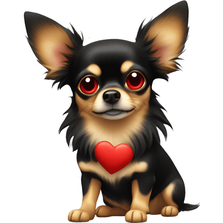 black and tan long-haired chihuahua with red hearts covering both eyes emoji