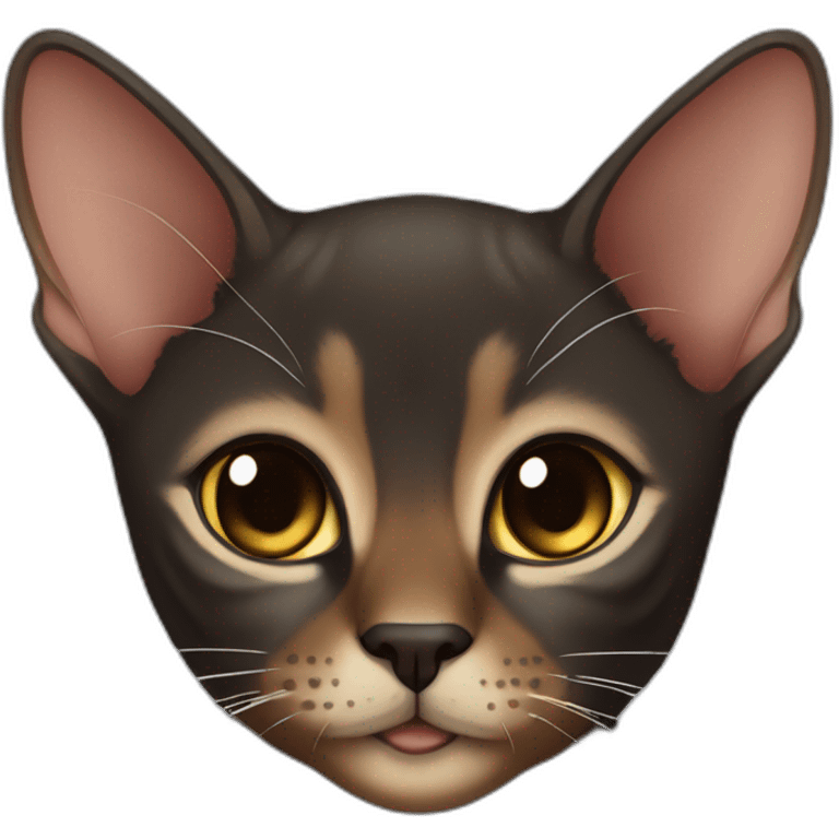 dark abyssinian cat with big ears and black kitten with small white speck emoji