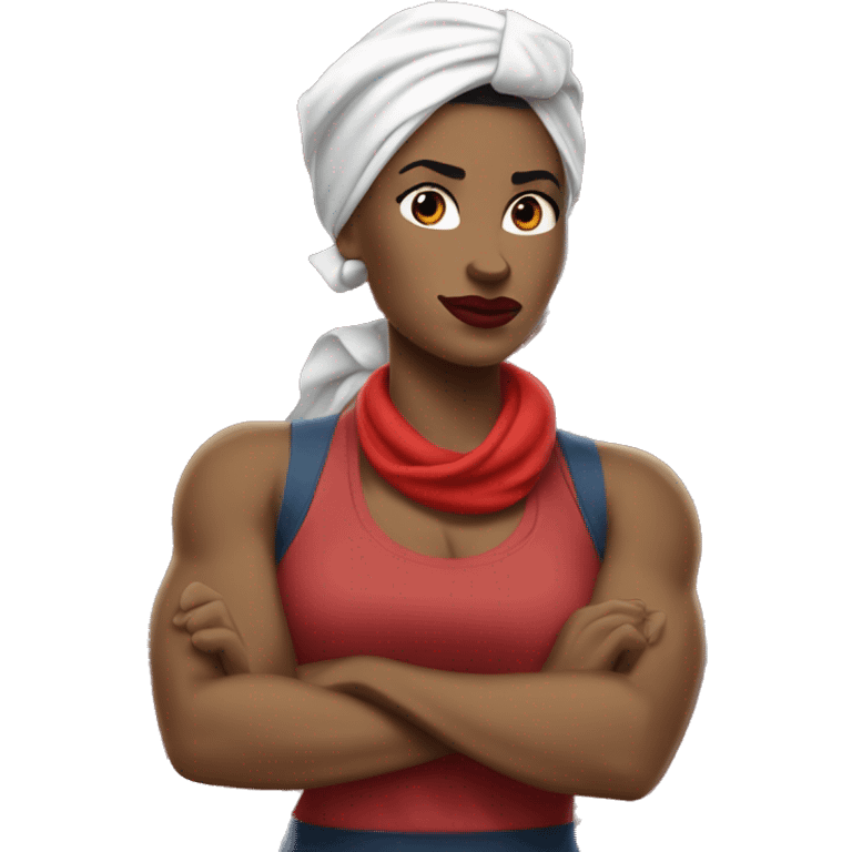 white Rosie the Riveter with red scarf shows biceps emoji