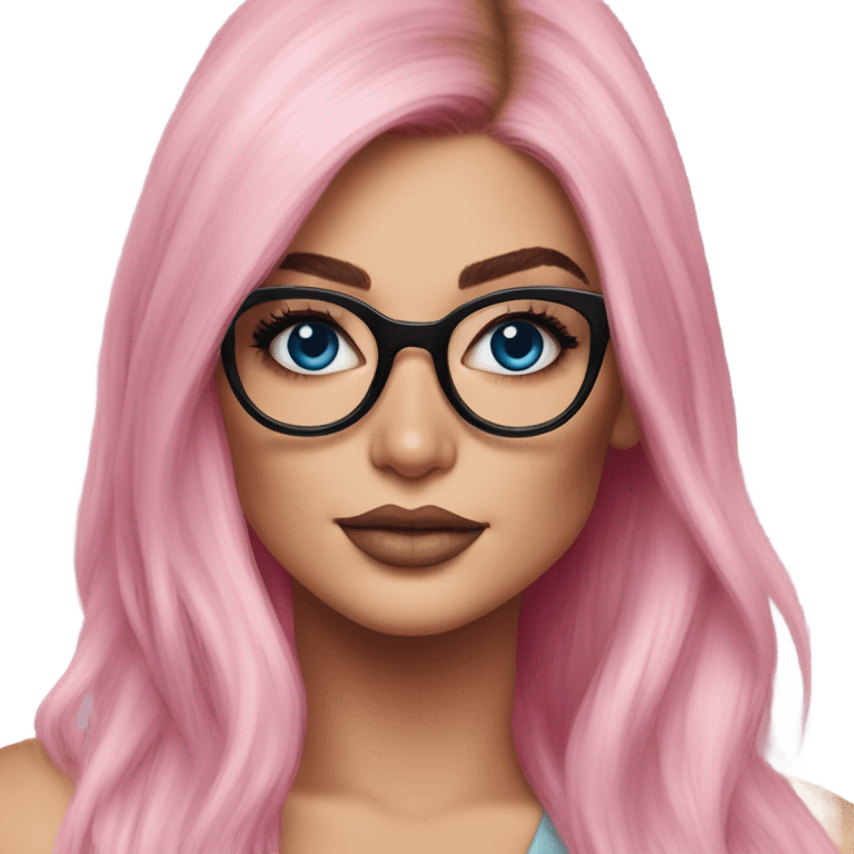 Photo Realistic kylie jenner stylish pink hair BLUE eyes and glasses classy emoji