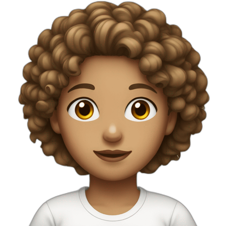 girl with curly hair and brown eyes and wears white tshirt emoji