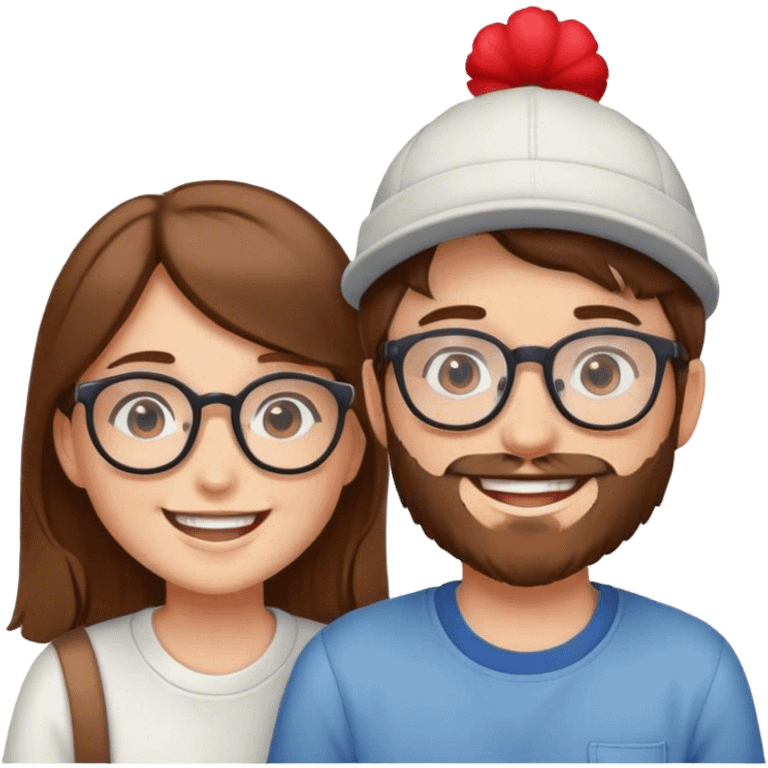 A Girl with Brown Hair and glasses in Love with a Boy with a cap and light beard emoji