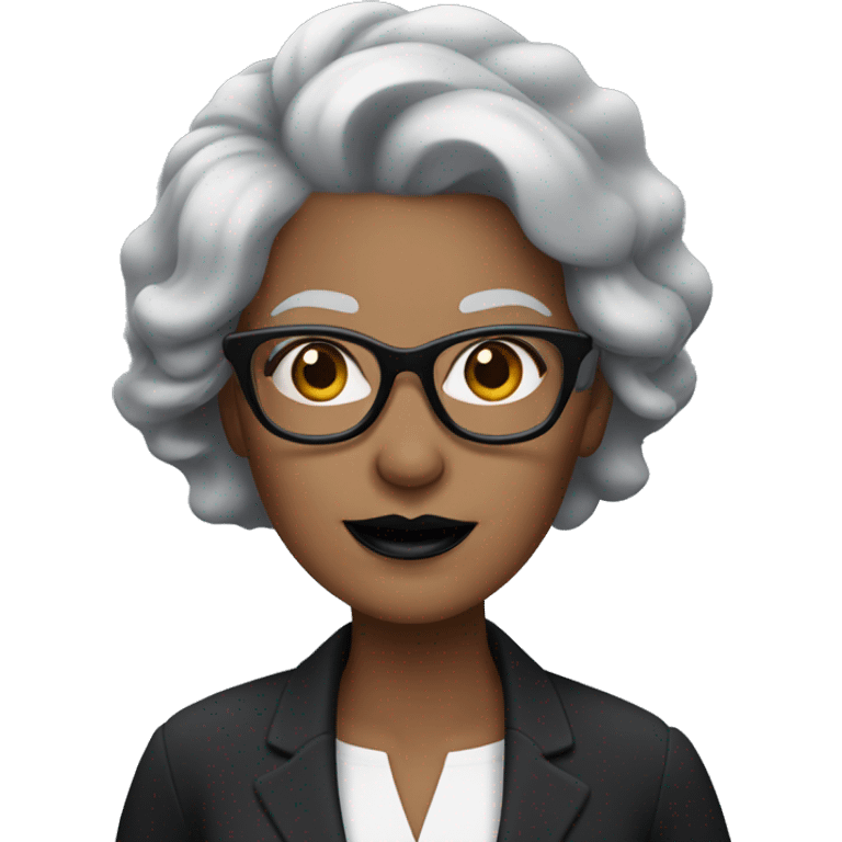 Attractive grey-haired woman with glasses and black lipstick emoji