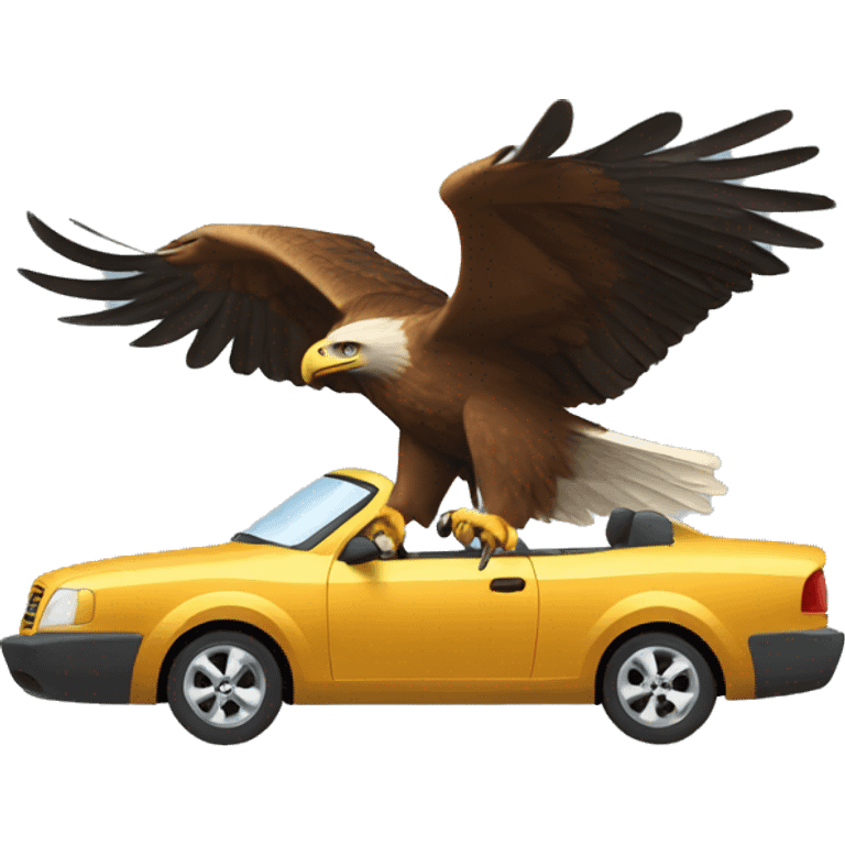 Golden eagle driving a car emoji