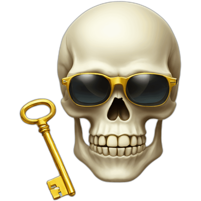 skull with a golden old key in his mouth with futuristic eyeglasses emoji