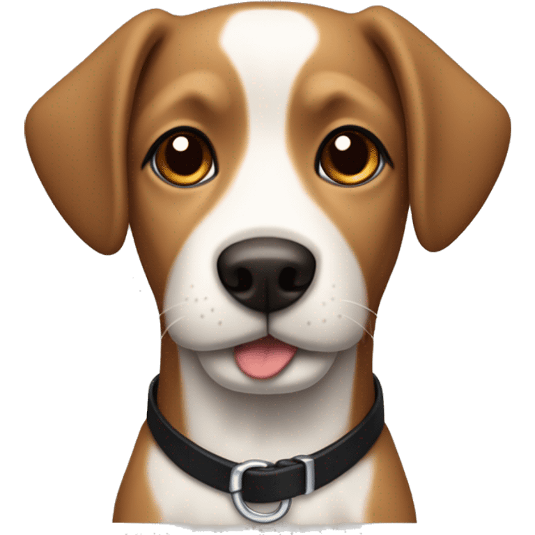 Small brown and white dog with short floppy ears and short snout and black collar emoji