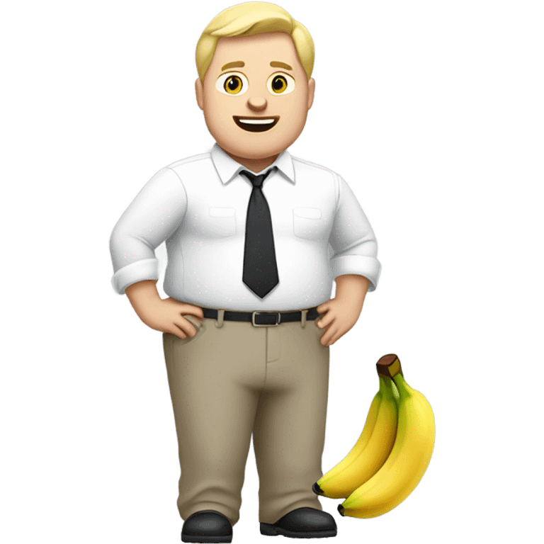 Fat blonde man in white dress shirt and dress pants with banana in each hand emoji