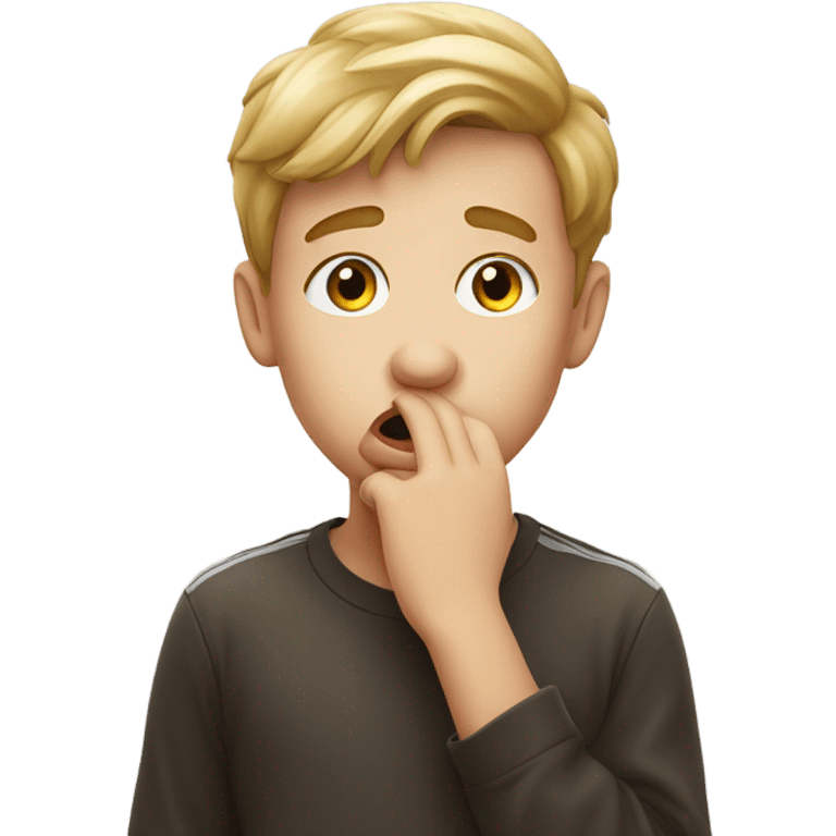 a boy of European appearance covers his mouth with his hand emoji