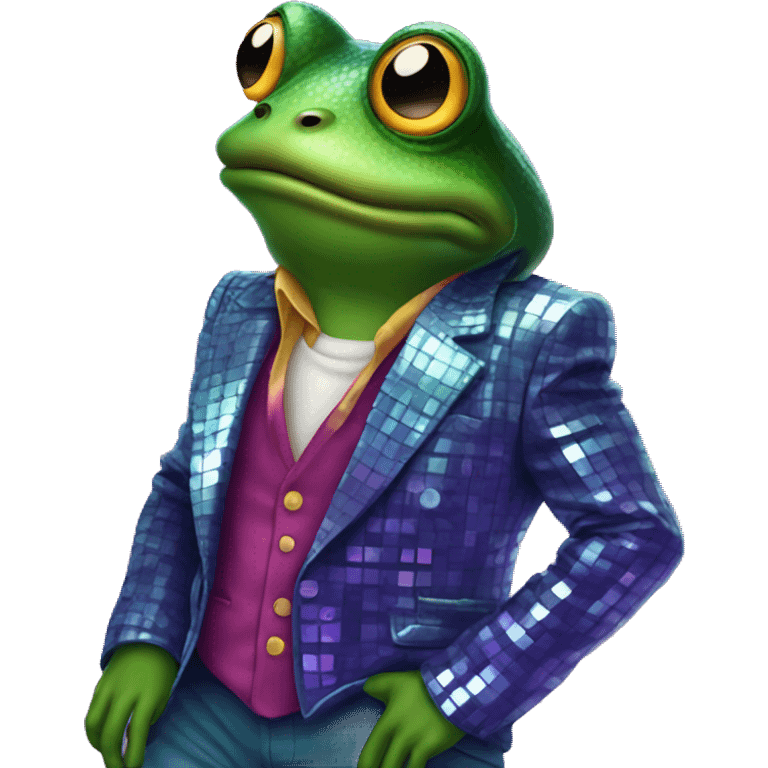 frog dressed like a 1980’s disco man emoji