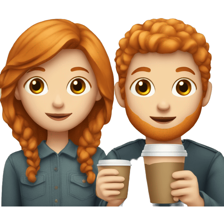 ginger hair girl and brown eyes and boy having a coffe emoji