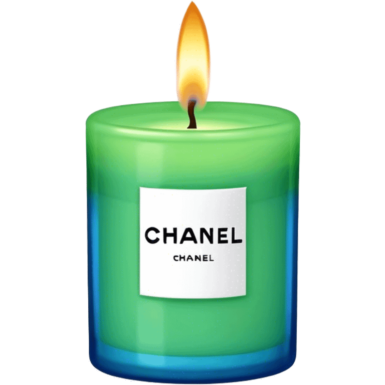 Chanel candle in the color blue and green emoji