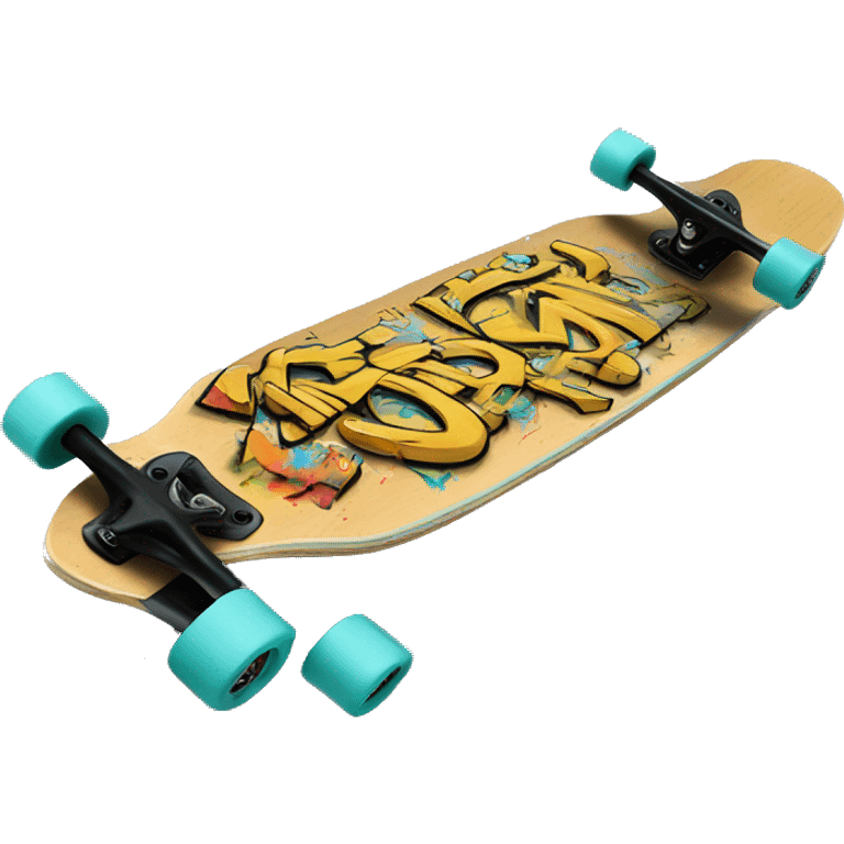 longboard with graffiti emoji