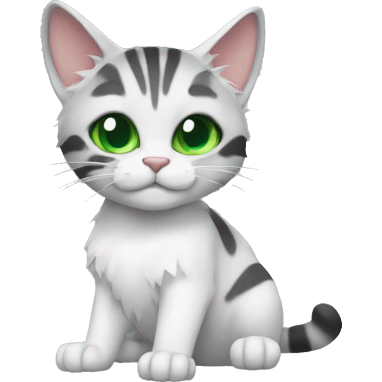 Meincoon cat white color with green eyes full body emoji