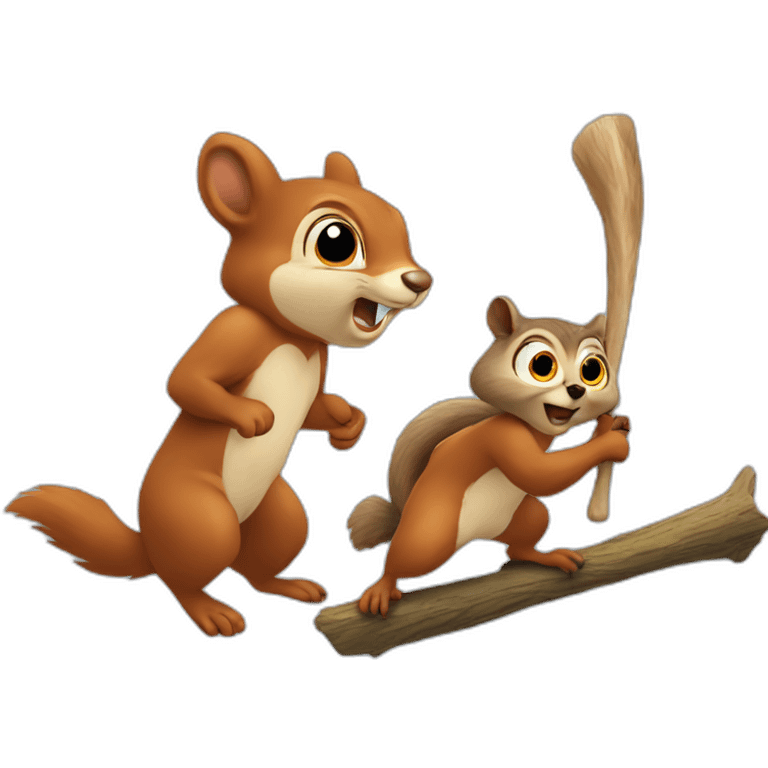 squirrel chases owl with a stick emoji