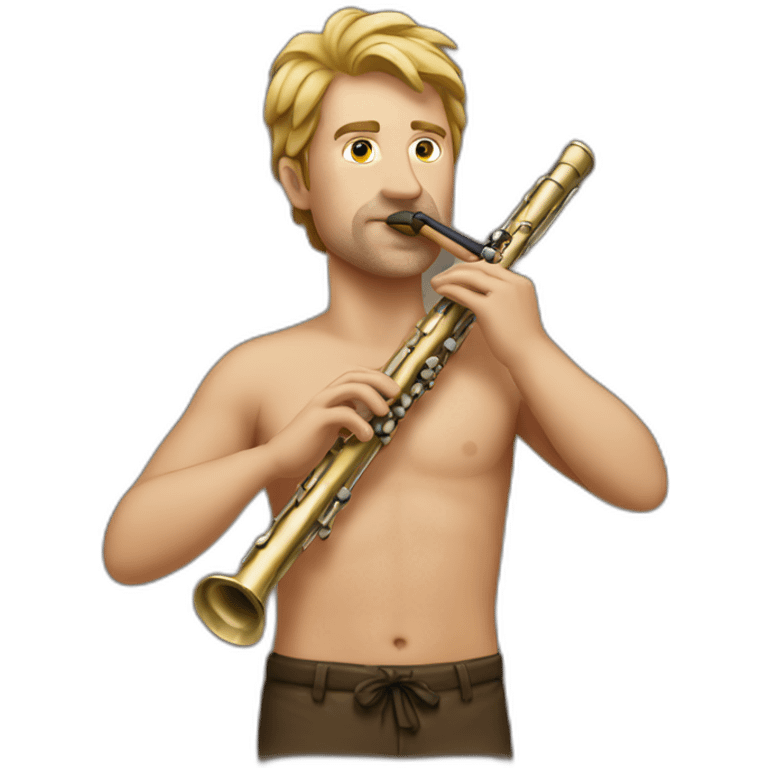 White man with no shirt blowing a flute emoji