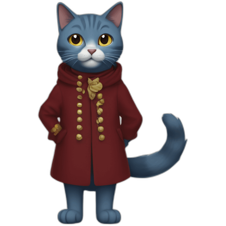 Full length Blue britain cat with dog tail and dark Red mantle emoji