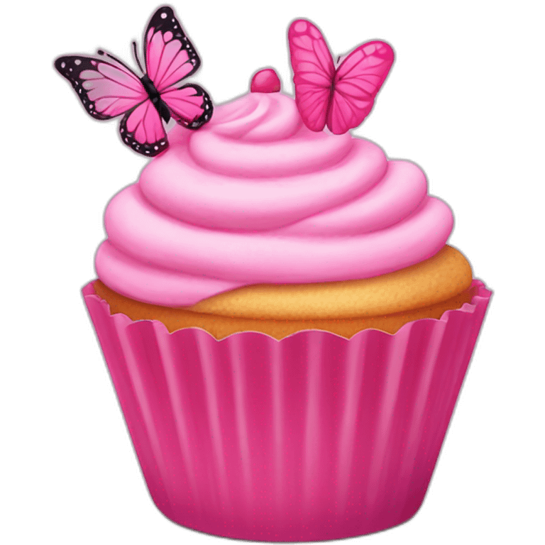 Happy pink cupcake with a pink butterfly  emoji