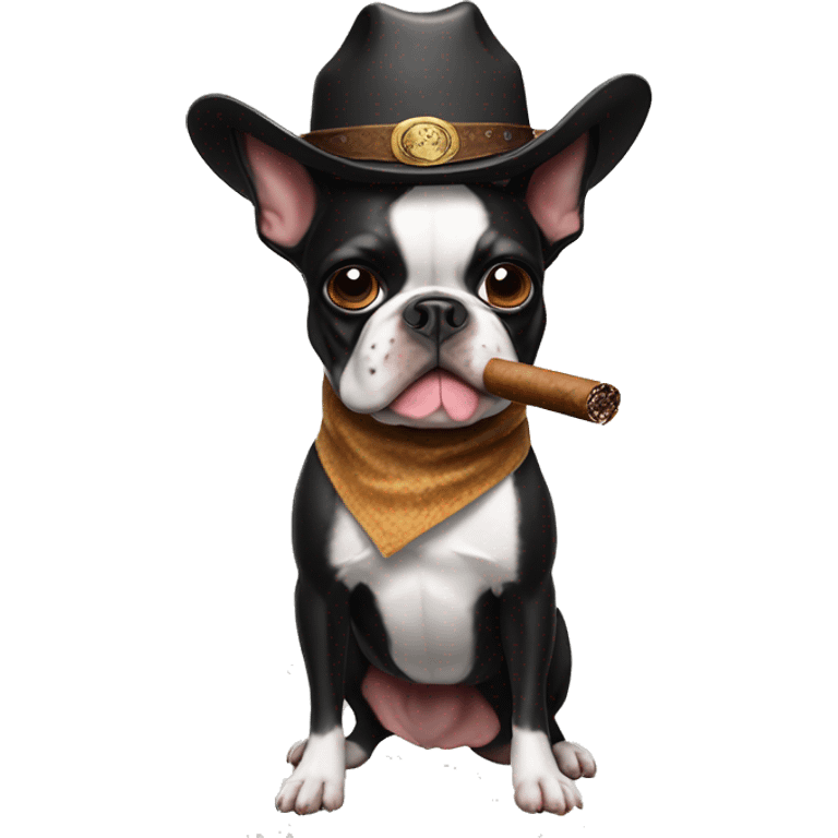 Boston terrier with a cowboy hat on and a cigar in his mouth emoji