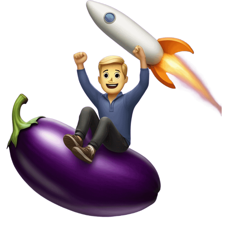 man riding a egg plant like a rocket ship emoji