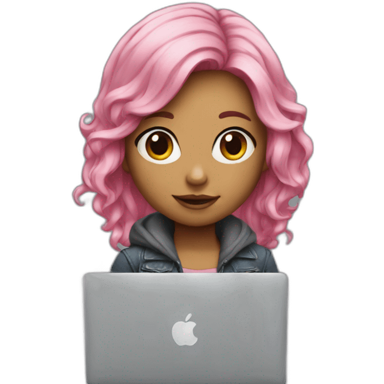 Girl pink hair with macbook emoji