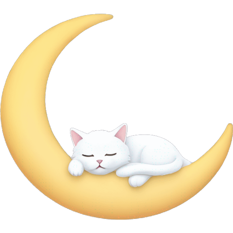 White Persian cat sleeping on crescent moon  emoji