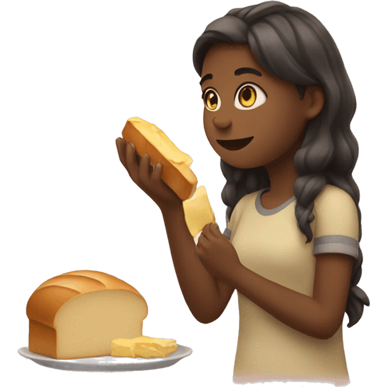 girl eats bread with butter  emoji