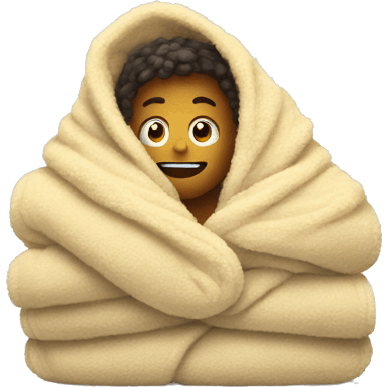 Person wrapped in a heated fuzzy blanket  emoji