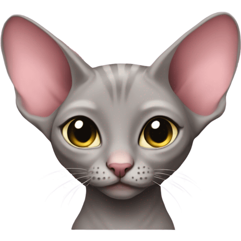 Grey sphinx cat with pink hearts emoji