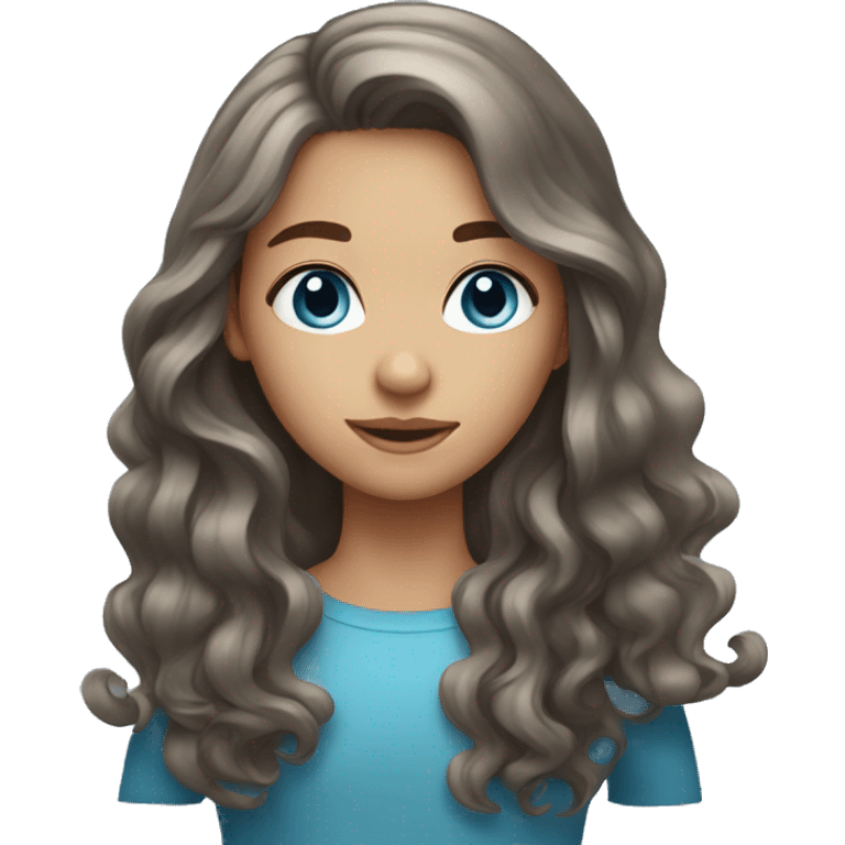 A girl with long brown wavy hair and gray blue eyes emoji