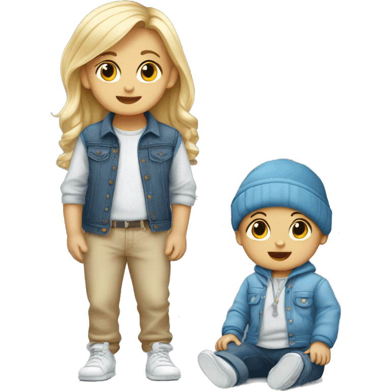 A small baby boy and a  girl in casual fashion emoji