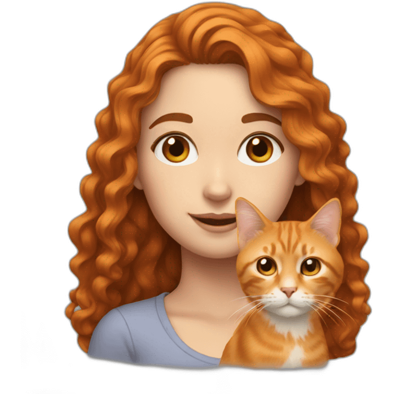 White Girl with long curly brown hair with an orange cat emoji