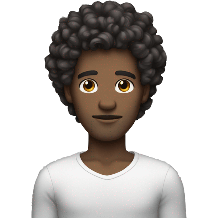 Guy with black big curls, white skin, brown eyes  emoji