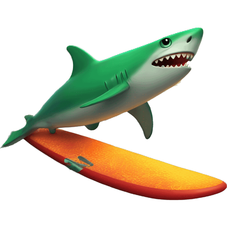 a green shark surfing on lava emoji