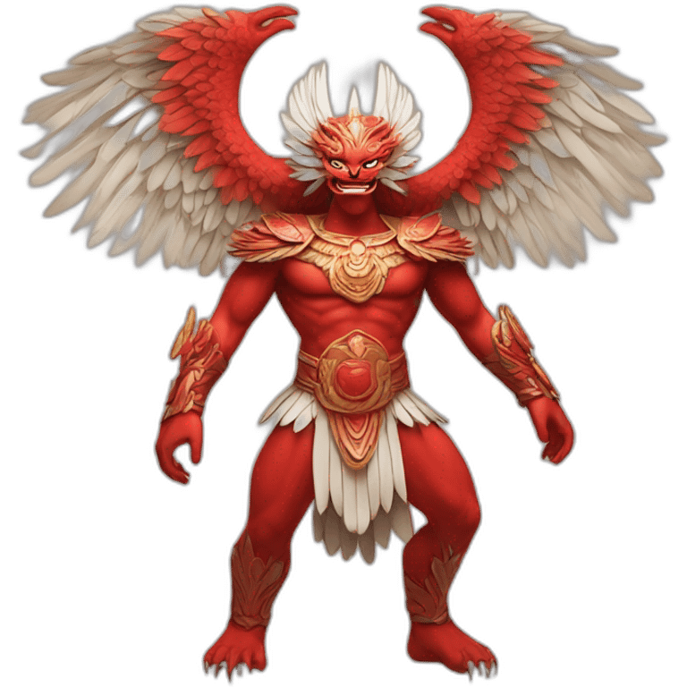 garuda diety all in red with human body and head except eagle nose and wings, stylized emoji