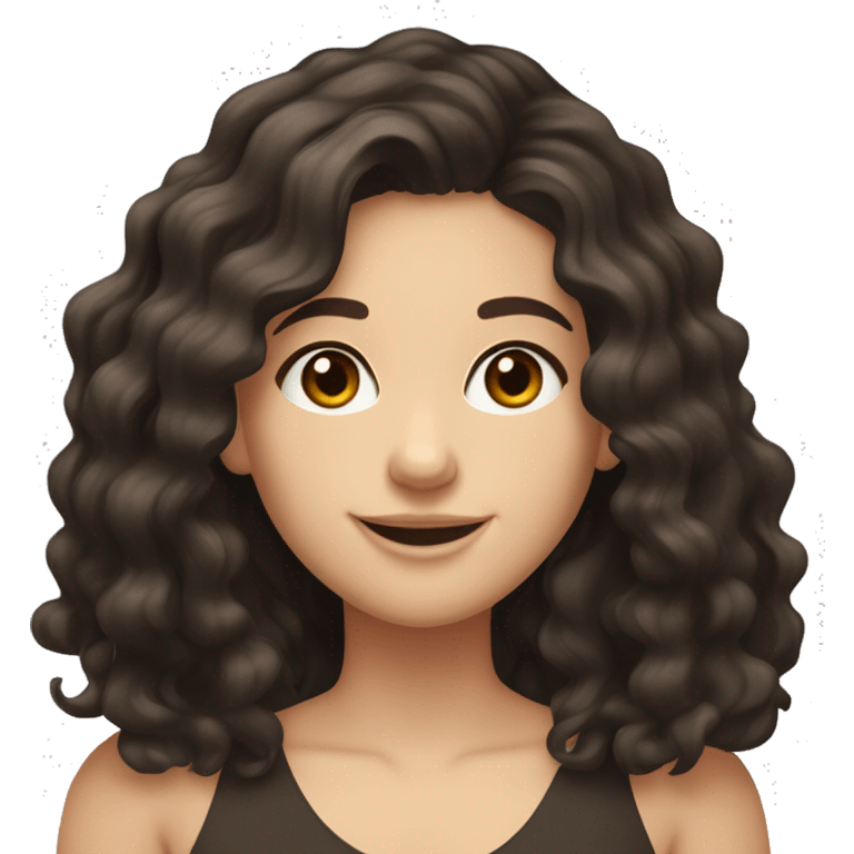 22-year-old woman. Girl with really really dark brown shoulder-length beach waves. REALLY Dark brown eyes with a HUGE OPTIMISTIC SMILE." WEST_EUROPEAN WHITE SKIN  emoji