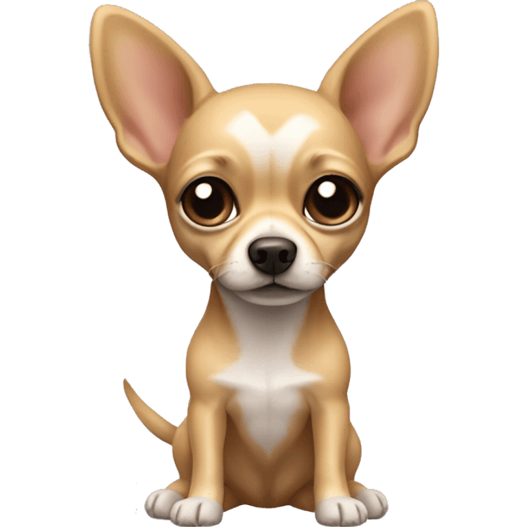 Blonde chihuahua (no white markings) with short hair, big ears, and long legs with a teddy bear emoji