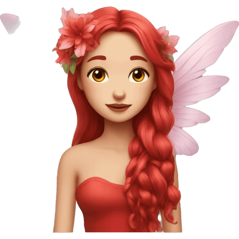 big wings, flower, Beautiful, fairy, red, long hair emoji