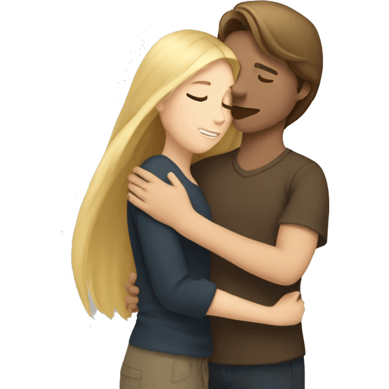 Long blonde hair girl hugging long brown hair boy  emoji