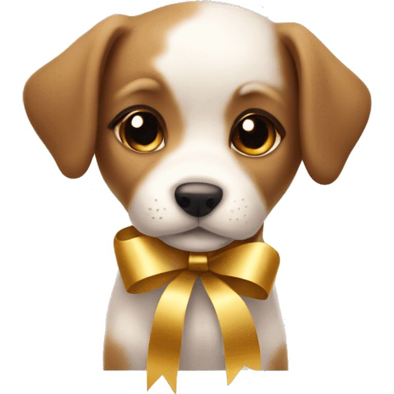 Cute puppy with gold ribbon emoji