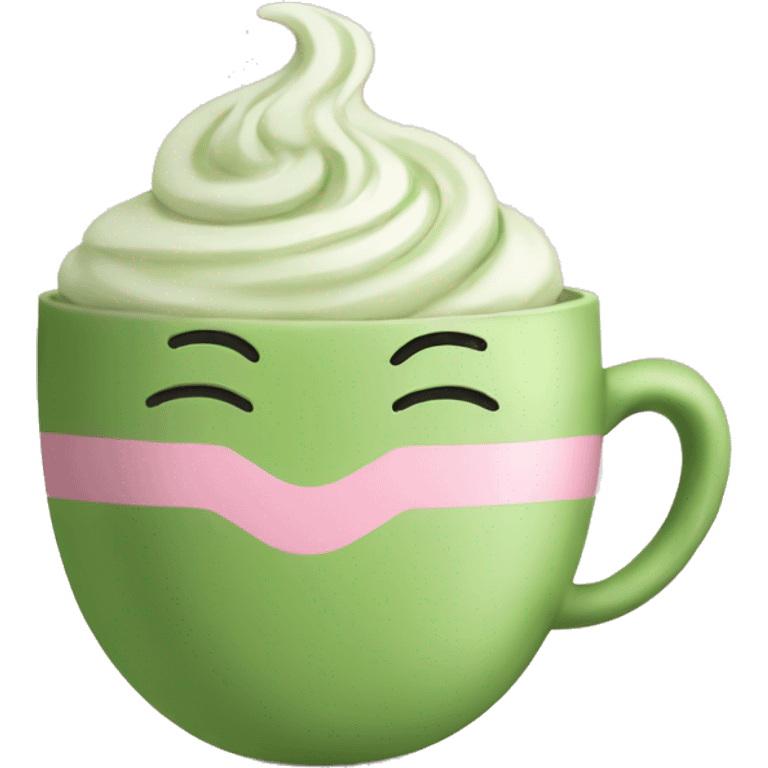 warm matcha latte in a pink cup  emoji